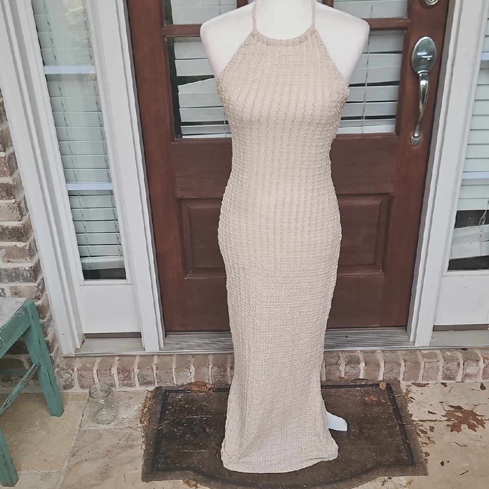 Jessica Simpson Nude Halter Eyelet Summer Dress
